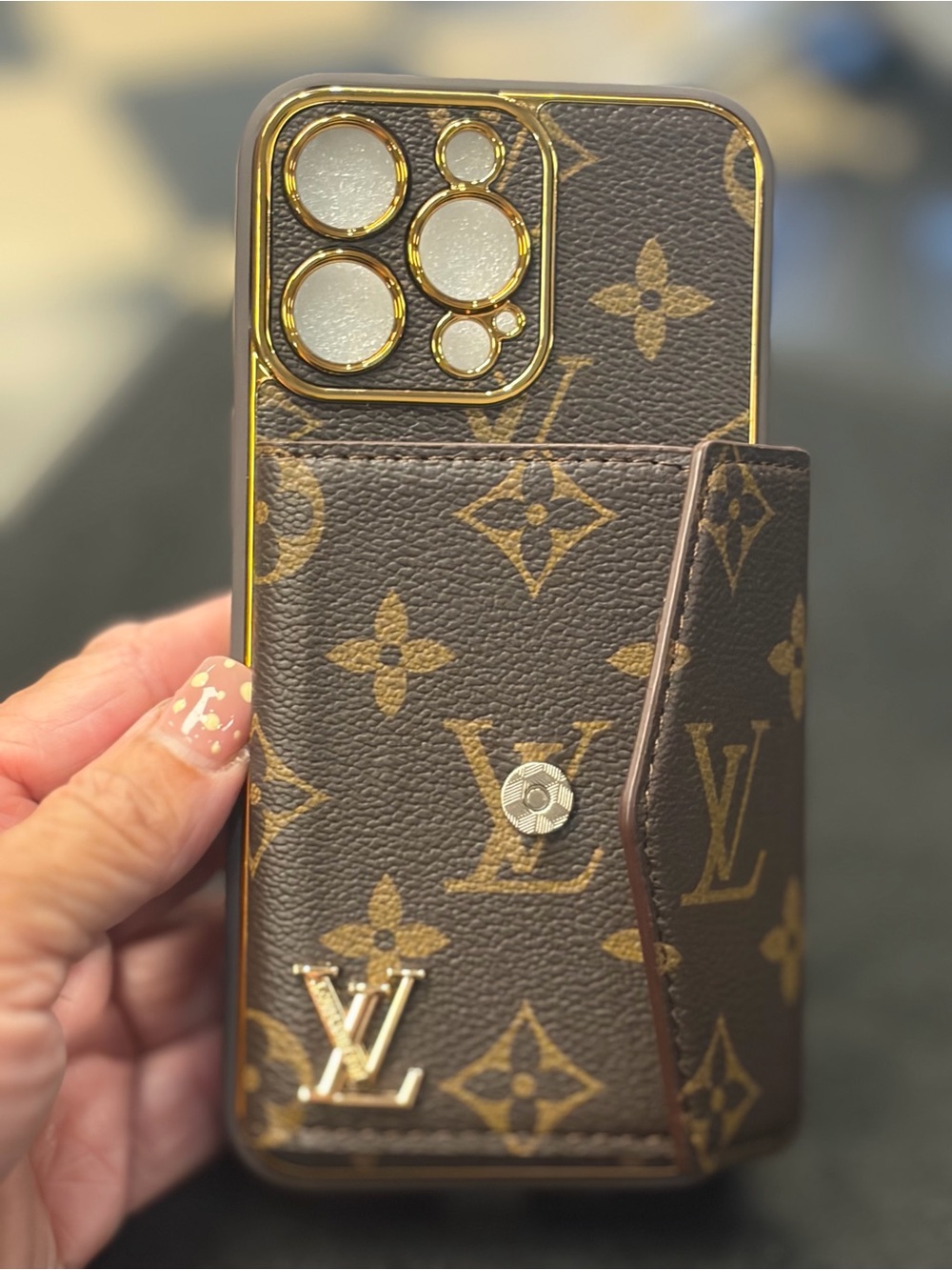 Source Unknown luxury  Brown Monogram Phone Wallet Case with Gold Trim Brand New